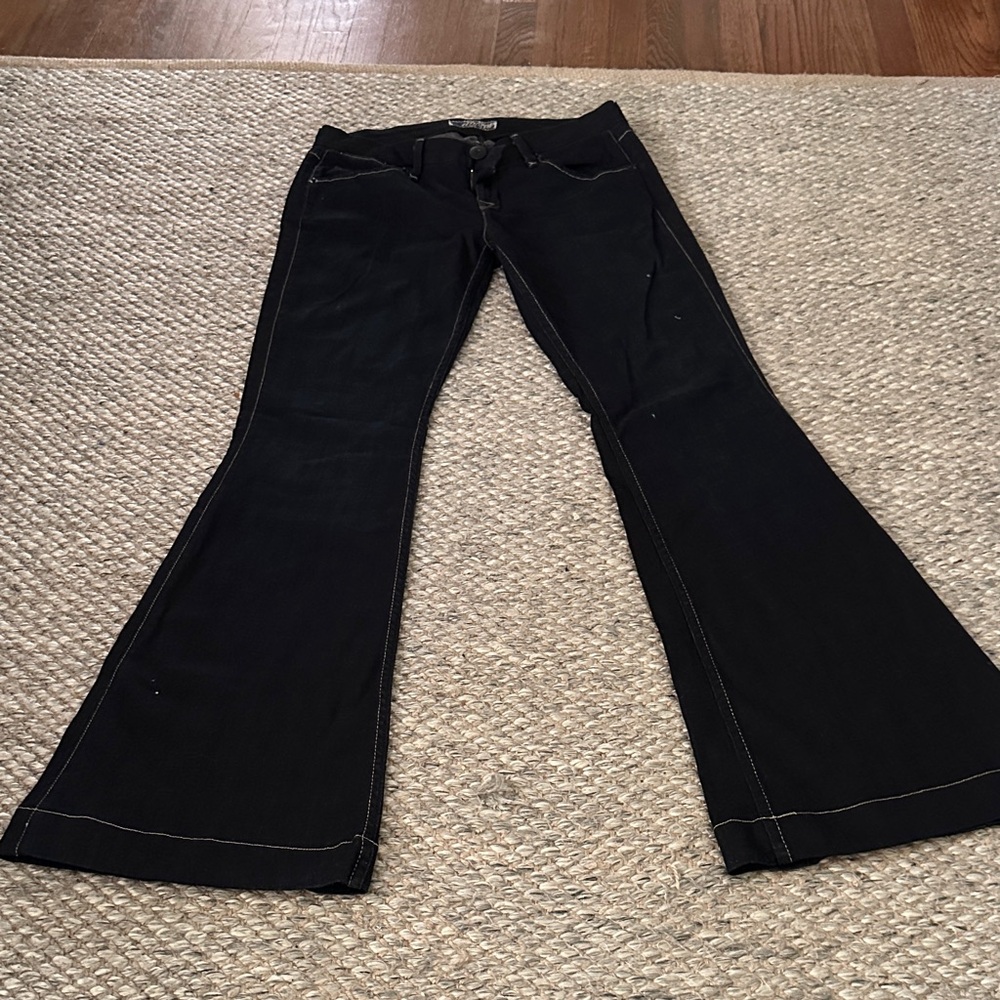 Hudson Jeans Black Flared Wide-Leg Jeans with Contrast Stitching